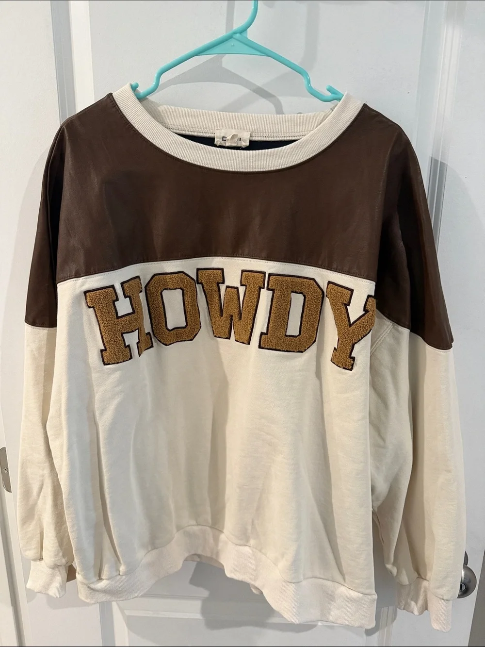 Howdy Colorblock Crewneck Sweatshirt - Brown & Cream - Picture 1 of 3